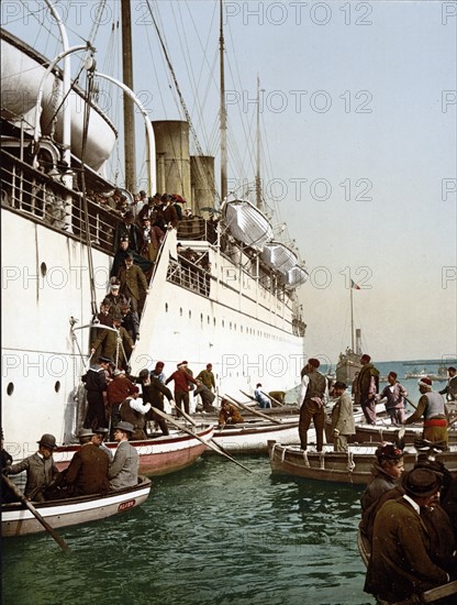 Disembarking from a ship, Algiers, Algeria, 1899.