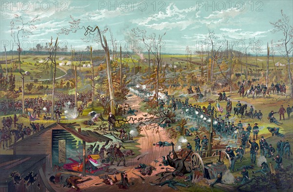 chromolithograph print depicting Cornith Road, used to separate the Union Forces under the command of General U.S. Grant