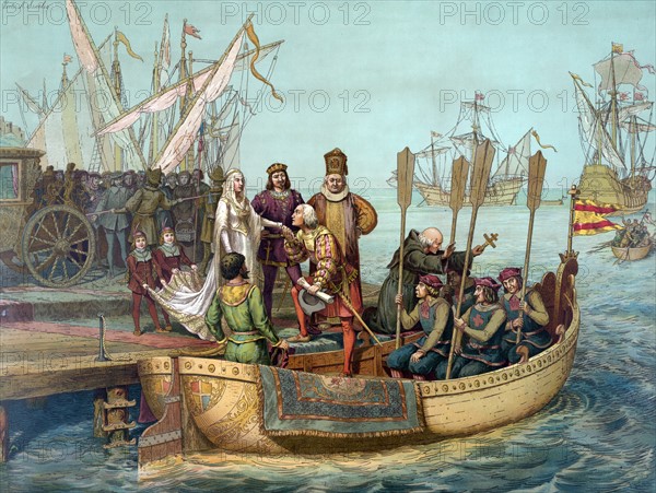 Chromolithograph of Christopher Columbus bidding Farwell to the Queen of Spain