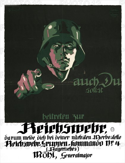 German propaganda poster encouraging enlistment Reichswehr credited to Oscar Consée Kunstanstalt
