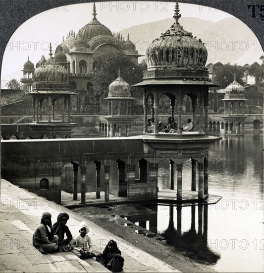 One of the loveliest spots in India - kiosk-bordered tank at Ulwar.