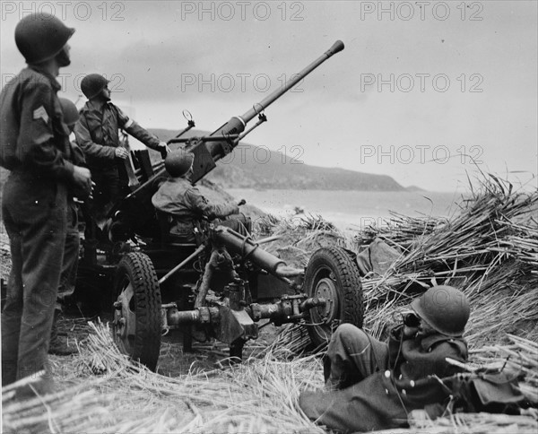 Anti-aircraft bofors gun in at position in Algeria.