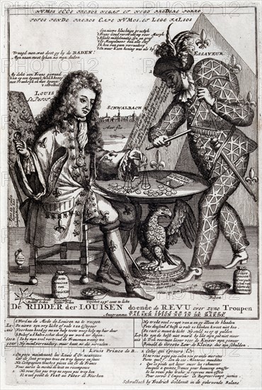 Print shows, on the left, Louis, Duke of Burgundy, identified as Louis Le Petit