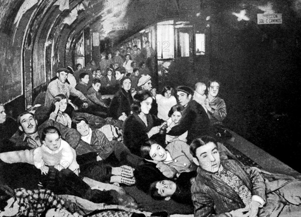 Spanish Civil War: civilians take shelter ina Metro station in Madrid