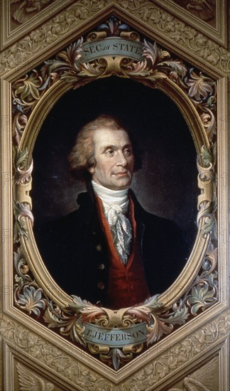 Thomas Jefferson, US politician and President as Secretary of State, close-up, painting in U.S. Capitol II