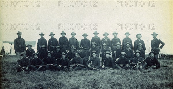 Photographic print of Theodore Roosevelt's Rough Riders, Company B, at a military camp, Montauk Point, New York