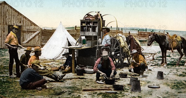 Photomechanical print of the ''round up'' grub pile on the Cimarron, Colorado