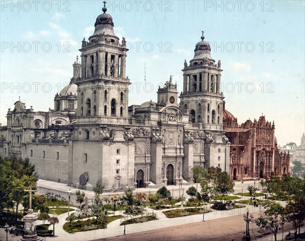 Photomechanical print of the Mexico City Metropolitan Cathedral