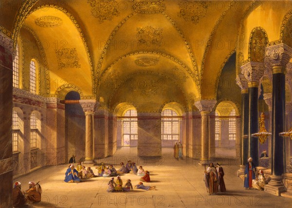 Colour lithograph of the interior of gynaeceum of Ayasofya Mosque