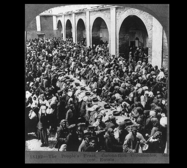 Photographic print of 'The People's Feast' during the coronation ceremonies, Moscow, Russia.