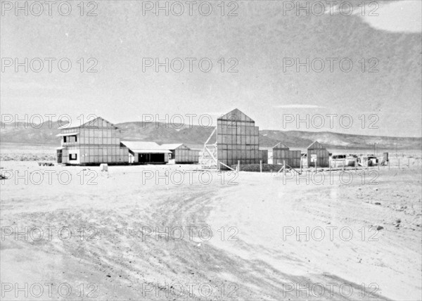 Photographic print of a Japanese village built for nuclear testing at the US Air Force Nevada Test Site