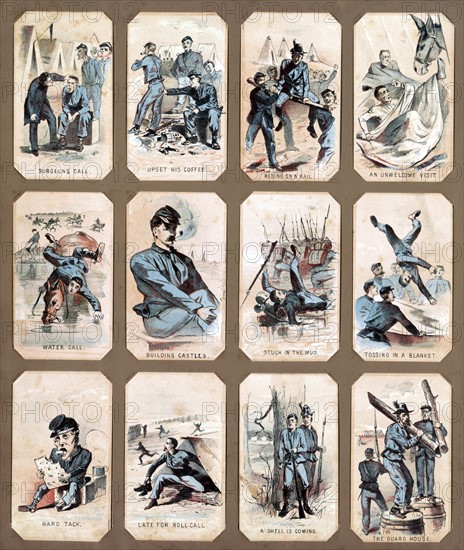 Life in Camp - Part 1. Souvenir cards showing various views of daily life during the Civil War in America.