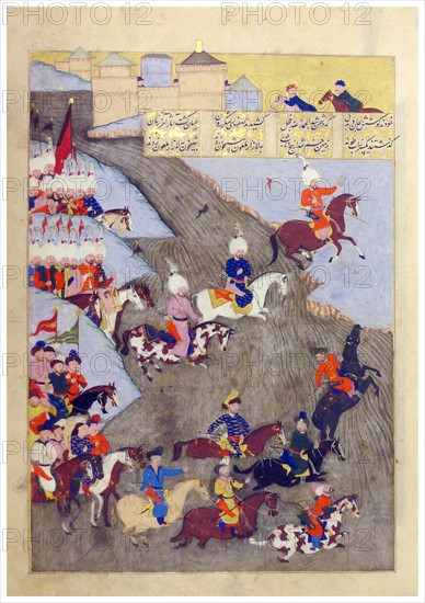 Below is one of the wonderful illuminations from the series, showing a river crossing on horseback.