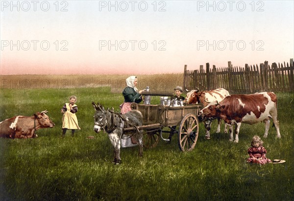 Milk sellers, Cologne, The Rhine, Germany.