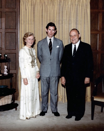 Prince Charles at Vogel House, New Zealand with Robert Muldoon the Prime Minister