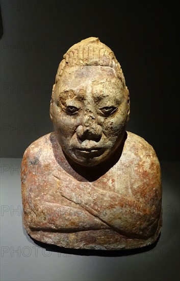 Mayan head of an unknown person. Stone,