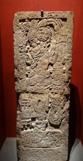 stele from Xcalumkin, Campeche, Mexico. Depicting aa shaman or priest