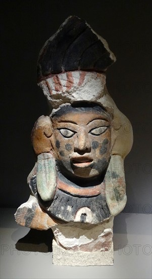 Mayan polychrome stucco sculpture