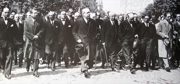 Miguell Azana centre with members of the Popular Front Government in Madrid 1935