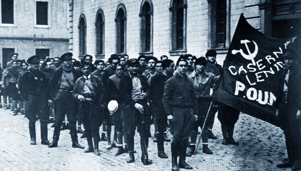 POUM militia guards the Headquarters of the POUM in Barcelona 1936.