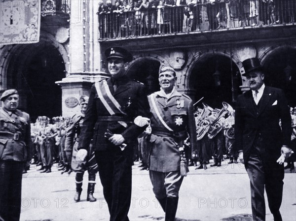 Pedro Teotónio Pereira Portuguese ambassador to Spain walks with Nationalist Spanish general