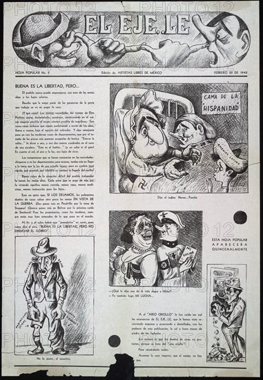 Satirical Mexican cartoon criticising the relationship between Spain's leader General Franco and German leader Adolf Hitler 1942