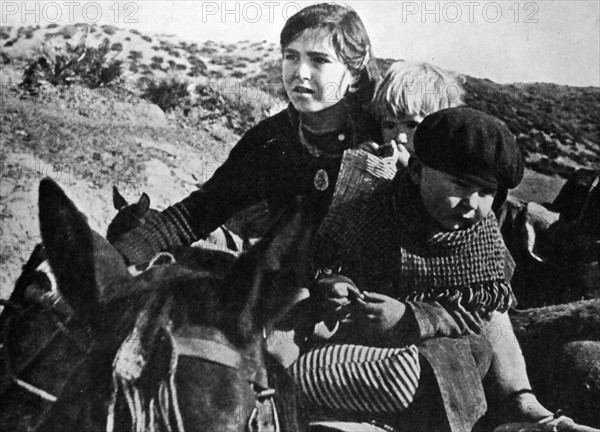 Refugee children escape from Malaga, during the Spanish Civil War