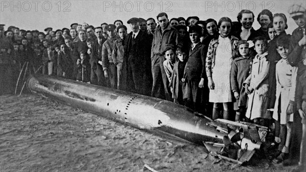 Unexploded rocket shell during the Spanish Civil War