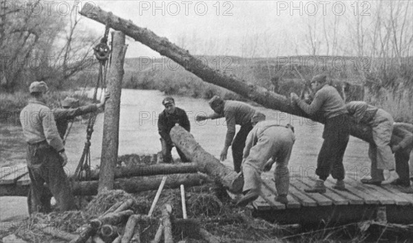 Republican soldiers build a bridge during the Spanish civil war