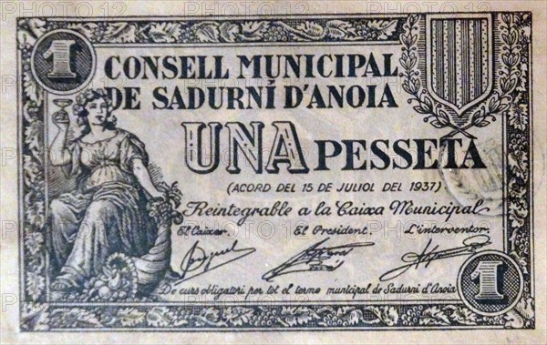 banknote issued during the Spanish Civil War