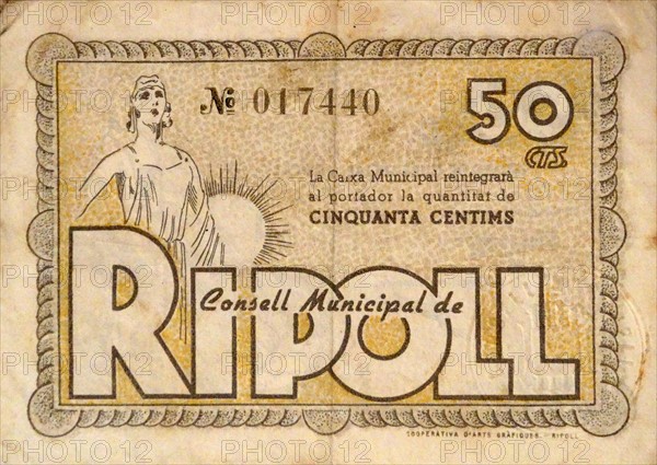 banknote issued during the Spanish Civil War