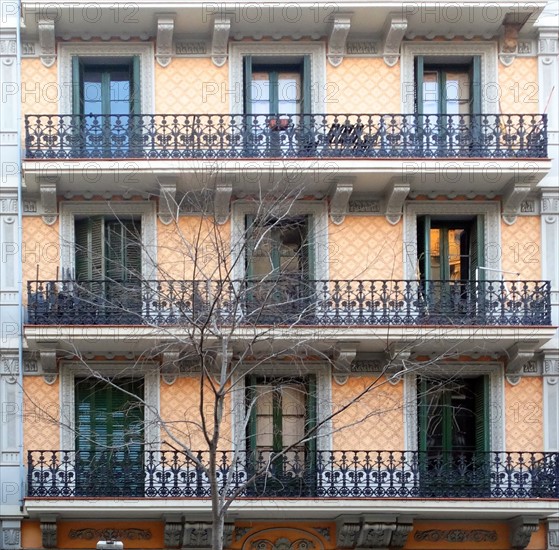 Façade of apartments of the early twentieth century, Barcelona, Spain