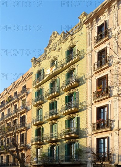 Façade of apartments of the early twentieth century, Barcelona, Spain