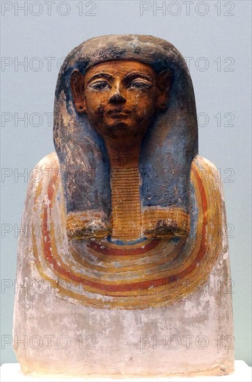 Painted limestone ancestor bust. 19th or 20th Dynasty, about 1295-1070 BC