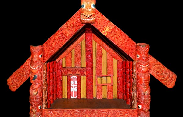 model Maori meeting house, New Zealand, early 1900s