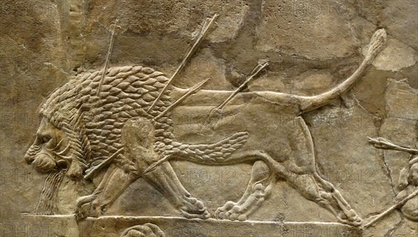 Relief depicting The royal lion hunt. Assyrian, about 645-635 BC From Nineveh