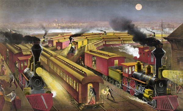 Night scene at an American railway junction