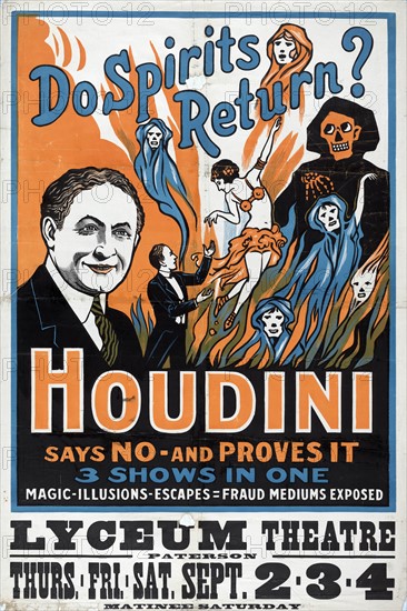 Poster for Houdini's fraud exposure show