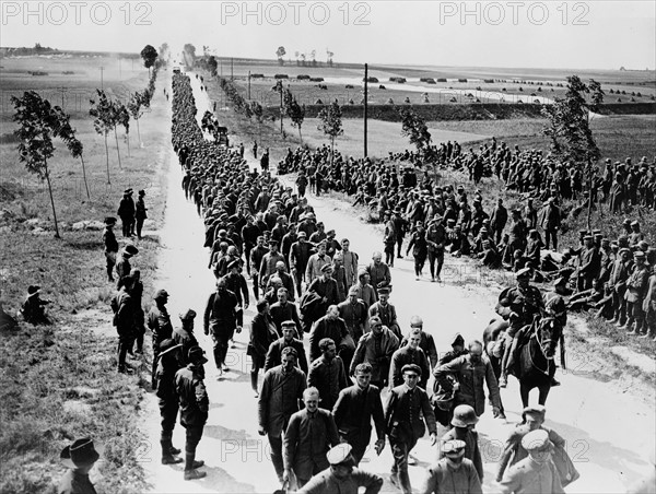 German prisoners in batches of 1,000 arriving at a prisoners of war cage