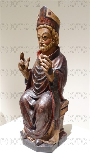 Birch wood carving of Saint Bishop from Saint-Bertrand-de-Comminges