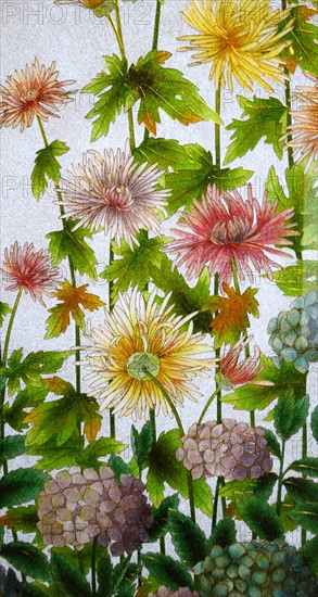 Glass and Wood screen decorated with flowers by Frederic Vidal