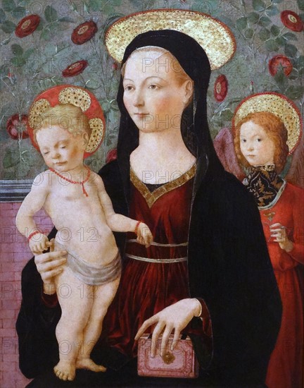 Painting depicting the Virgin and Child with angel by Francesco del Cossa
