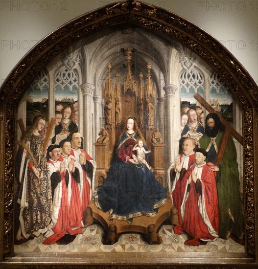 Painting titled 'Virgin Mary with Angels' by Jaume Huguet