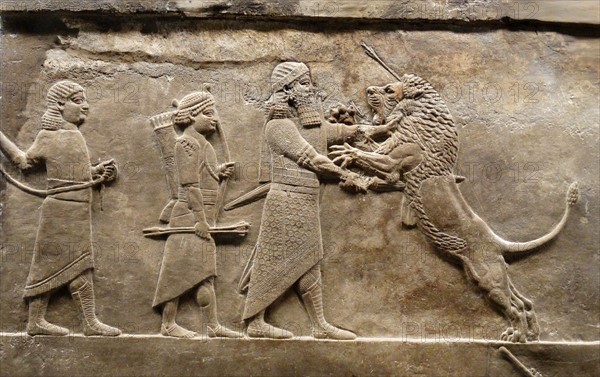 return from the lion hunt Nineveh, Iraq. Assyrian 645-636 BC