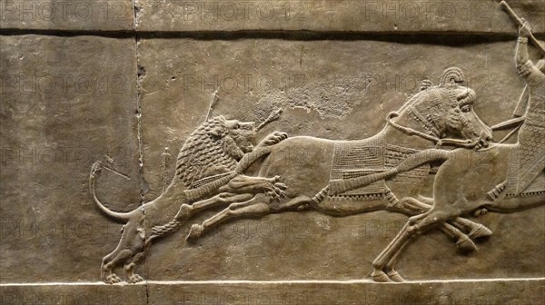 return from the lion hunt Nineveh, Iraq. Assyrian 645-636 BC