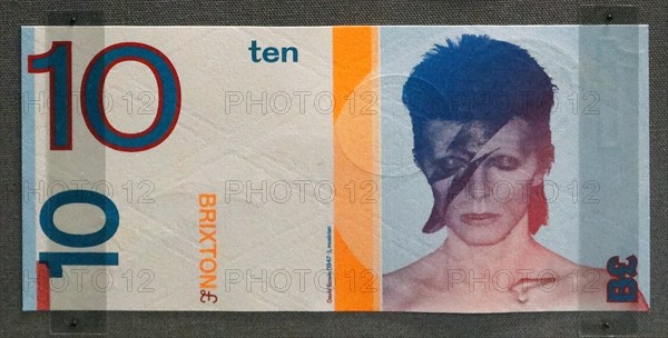 musician David Bowie, appears on a Brixton ten pound banknote, London (UK), 2011