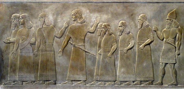 Wall frieze depicting a triumphal march. Assyrian, about 865-860 BC From Nimrud, Iraq.