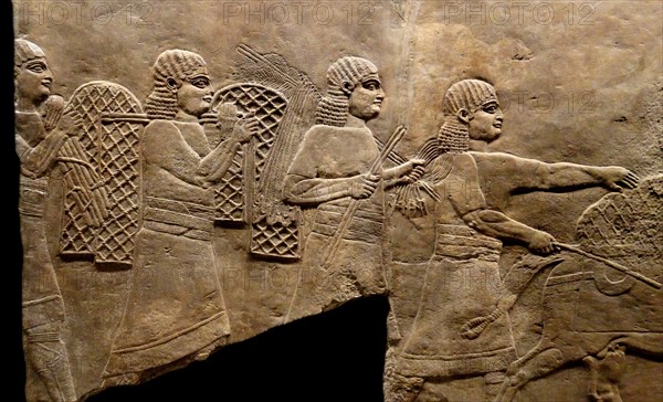 Relief showing hunting. Assyrian, about 645-635 BC From Nineveh, Iraq