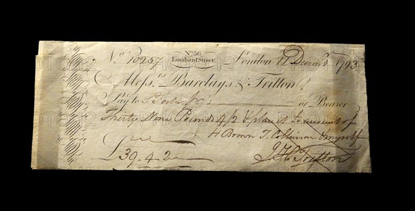 Barclay’s & Co. cheque London, 1793.