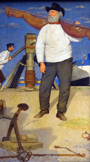 Fisherman carrying a sail by Joseph Southall